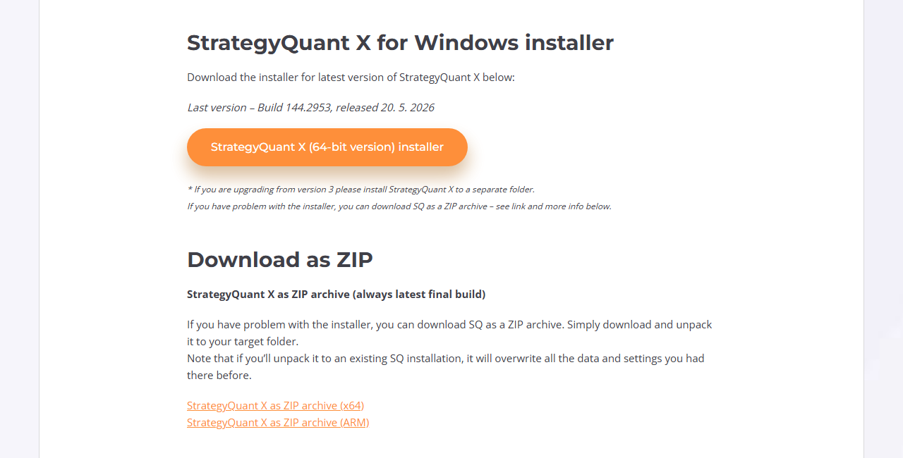 公式ダウンロードページのWindowsインストーラーのセクション。Build番号とオレンジ色のinstallerボタン、ZIP版のリンクが並ぶ